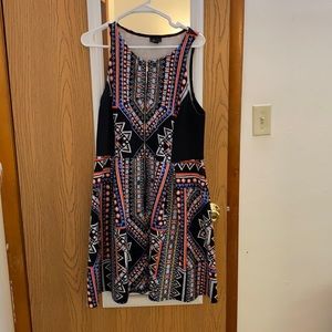 Black/orange/blue patterned sun dress